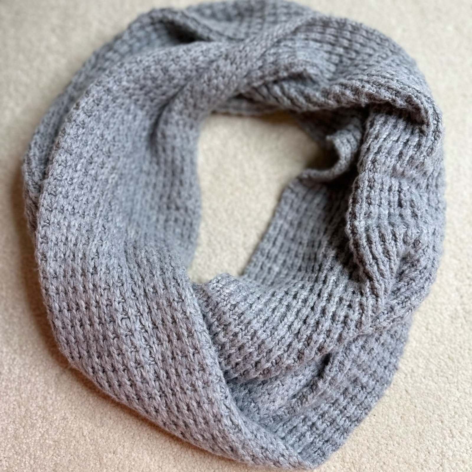 Cozy Gray Waffle Knit Infinity Scarf